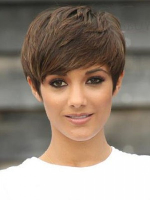 Short Straight Capless Remy Human Hair Wigs With Bangs 6 Inches