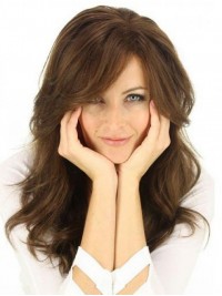 Layered Long Brown Wavy Capless Human Hair Wigs 20 Inches