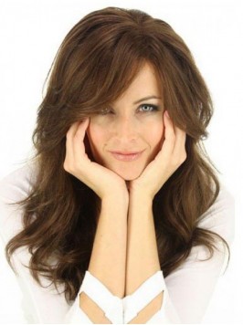 Layered Long Brown Wavy Capless Human Hair Wigs 20...