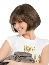 Short Bob Style Full Lace Remy Human Hair Wigs With Bangs 10 Inches