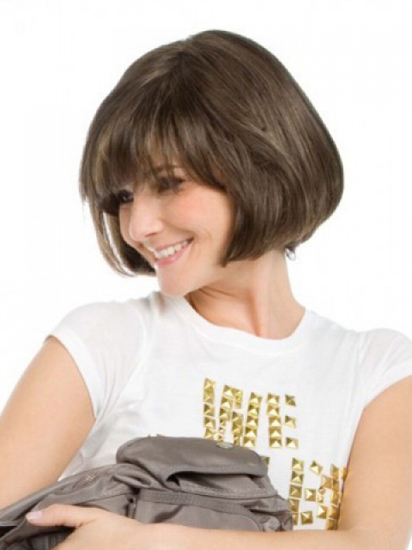 Short Bob Style Full Lace Remy Human Hair Wigs With Bangs 10 Inches