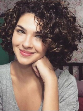 150% Density Short Capless Curly Human Hair Wigs 1...