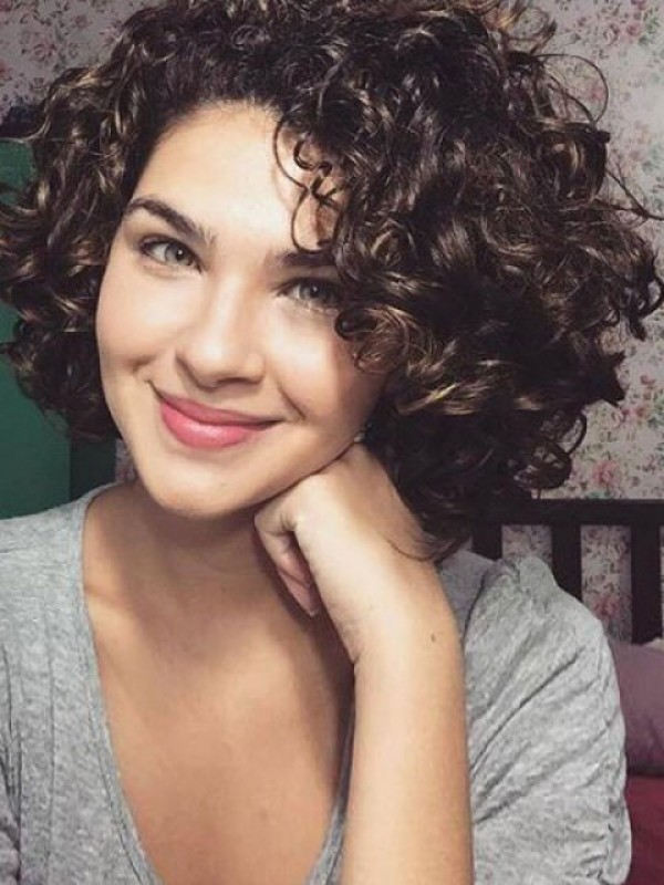 150% Density Short Capless Curly Human Hair Wigs 12 Inches