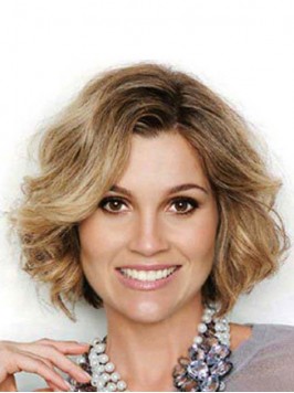 Wavy Medium Capless Short Blonde Human Hair Wigs W...