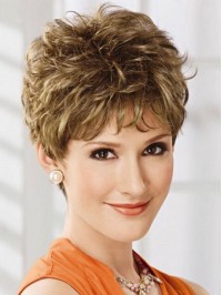 Flaxen Short Layered Wavy Capless Human Hair Wigs With Bangs 8 Inches