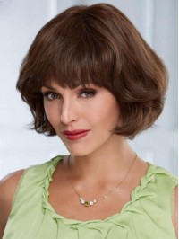Bob Style Short Capless Human Hair Wavy Wigs With Bangs 8 Inches