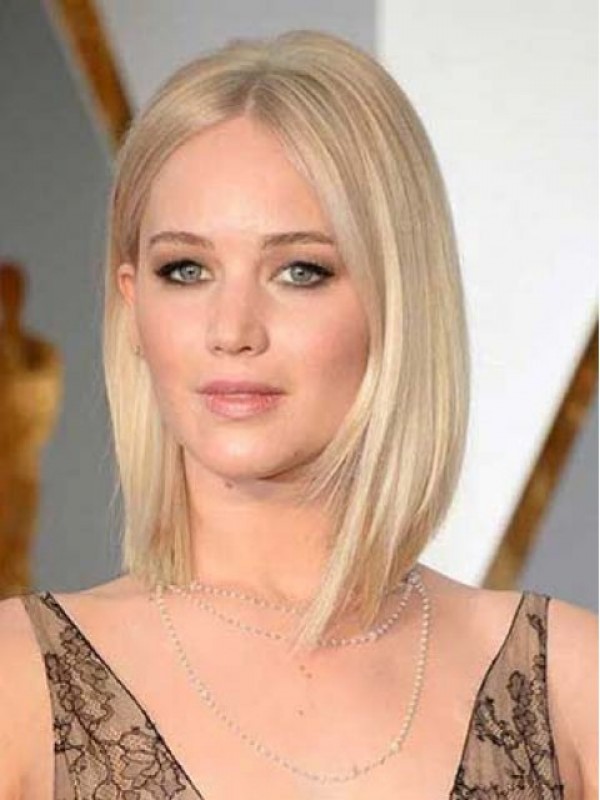 Jennifer Lawrence Bob Style Blonde Short Straight Lace Front Human Wigs 10 Inches