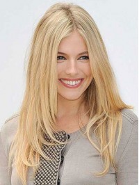 Central Parting Blonde Long Straight Human Hair Capless Wigs 20 Inches