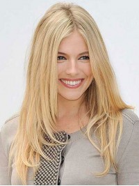 Central Parting Blonde Long Straight Human Hair Capless Wigs 20 Inches