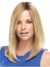 Blonde Long Straight Lace Front Remy Human Hair Wigs With Side Bangs 14 Inches