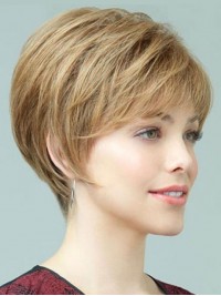 Short Layered Straight Capless Human Hair Wigs With Bangs 8 Inches