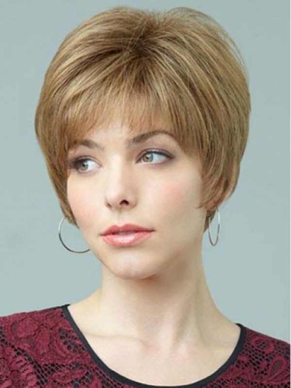 Short Layered Straight Capless Human Hair Wigs With Bangs 8 Inches