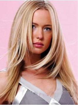 Blonde Central Parting Straight Capless Human Hair...