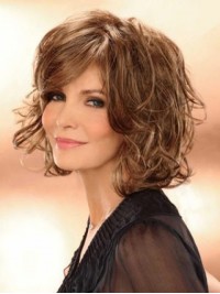 Bob Style Short Wavy Remy Human Hair Capless Wigs With Bangs 10 Inches