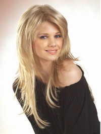 Layered Blonde Long Straight Lace Front Remy Human Hair Wigs 18 Inches