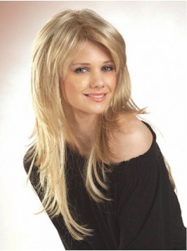 Layered Blonde Long Straight Lace Front Remy Human...