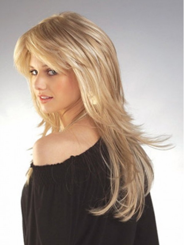 Layered Blonde Long Straight Lace Front Remy Human Hair Wigs 18 Inches