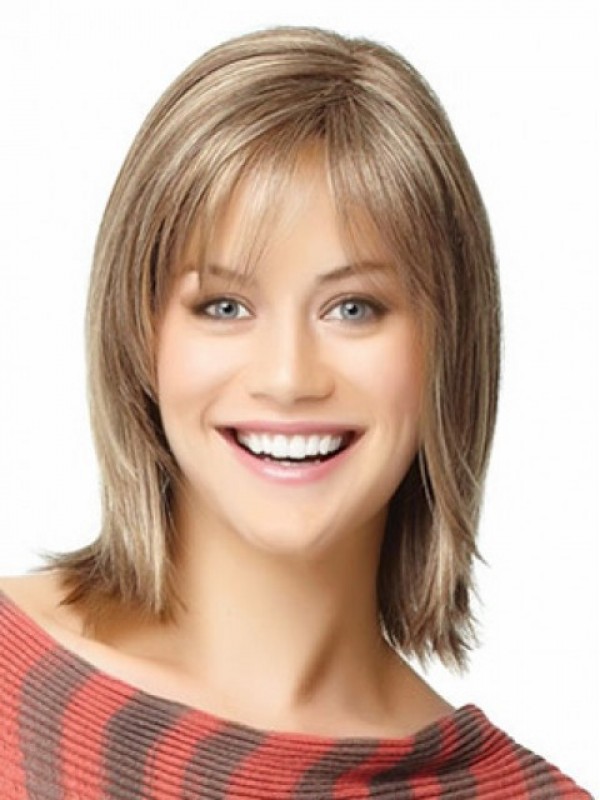 Medium Straight Smooth Capless Remy Human Hair Wigs 12 Inches