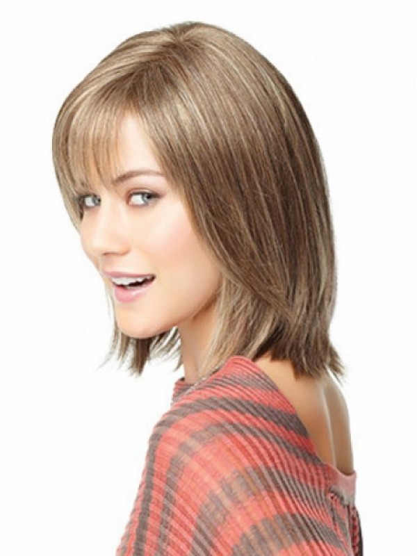 Medium Straight Smooth Capless Remy Human Hair Wigs 12 Inches