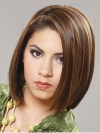 Bob Style Short Straight Remy Human Hair Capless Wigs With Side Bangs 10 Inches