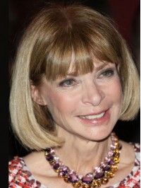 Anna Wintour Blonde Straight Bob Style Human Capless Wigs With Bangs 10 Inches