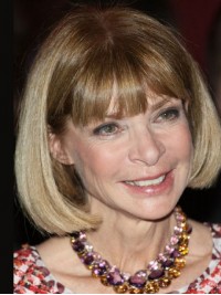 Anna Wintour Blonde Straight Bob Style Human Capless Wigs With Bangs 10 Inches