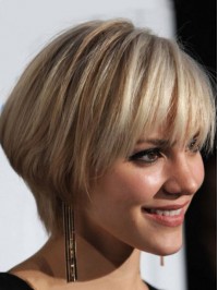 Layered Blonde Straight Short Capless Human Hair Wigs With Bangs 8 Inches