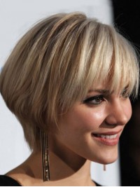 Layered Blonde Straight Short Capless Human Hair Wigs With Bangs 8 Inches