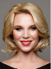 Short Blonde Wavy Capless Human Hair Wigs 12 Inches