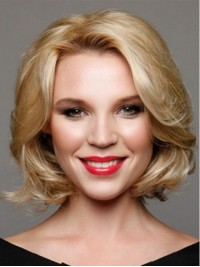 Short Blonde Wavy Capless Human Hair Wigs 12 Inches