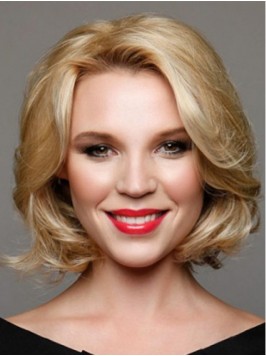 Short Blonde Wavy Capless Human Hair Wigs 12 Inche...