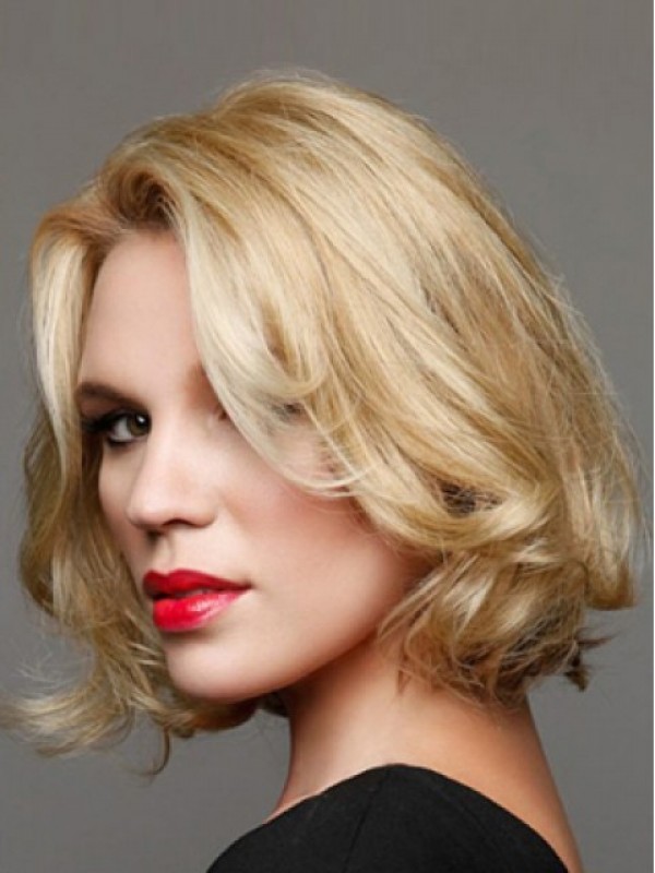 Short Blonde Wavy Capless Human Hair Wigs 12 Inches