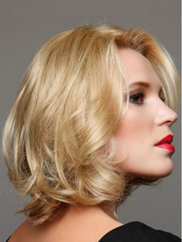 Short Blonde Wavy Capless Human Hair Wigs 12 Inches