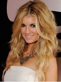 Marisa Miller Blonde Central Parting Long Lace Front Wavy Remy Hair Wigs 22 Inches
