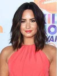 Demi Lovato Medium Central Parting Wavy Capless Remy Human Hair Wigs 12 Inches