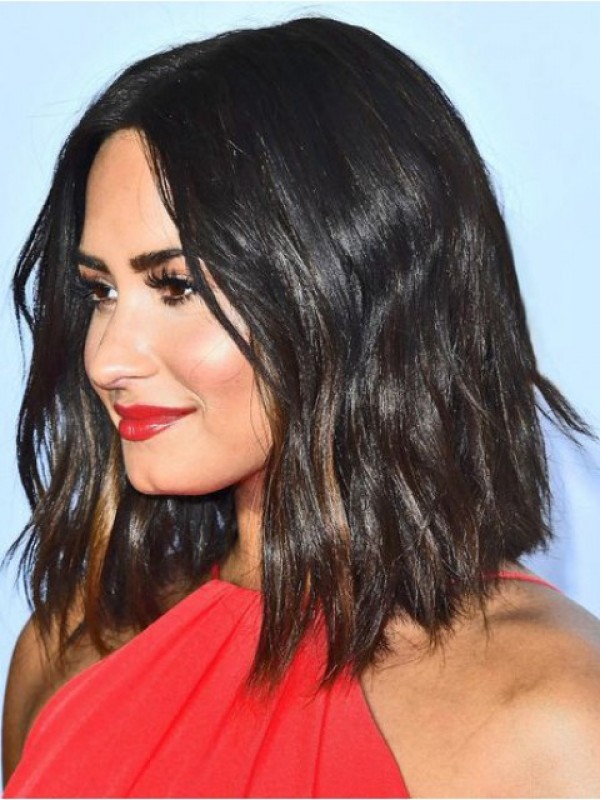 Demi Lovato Medium Central Parting Wavy Capless Remy Human Hair Wigs 12 Inches