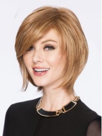 Blonde Layered Straight Short Remy Human Hair Capless Wigs With Bangs 10 Inches