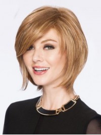 Blonde Layered Straight Short Remy Human Hair Capless Wigs With Bangs 10 Inches