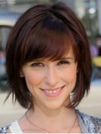 Claret Straight Short Capless Human Hair Wigs With Bangs 12 Inches