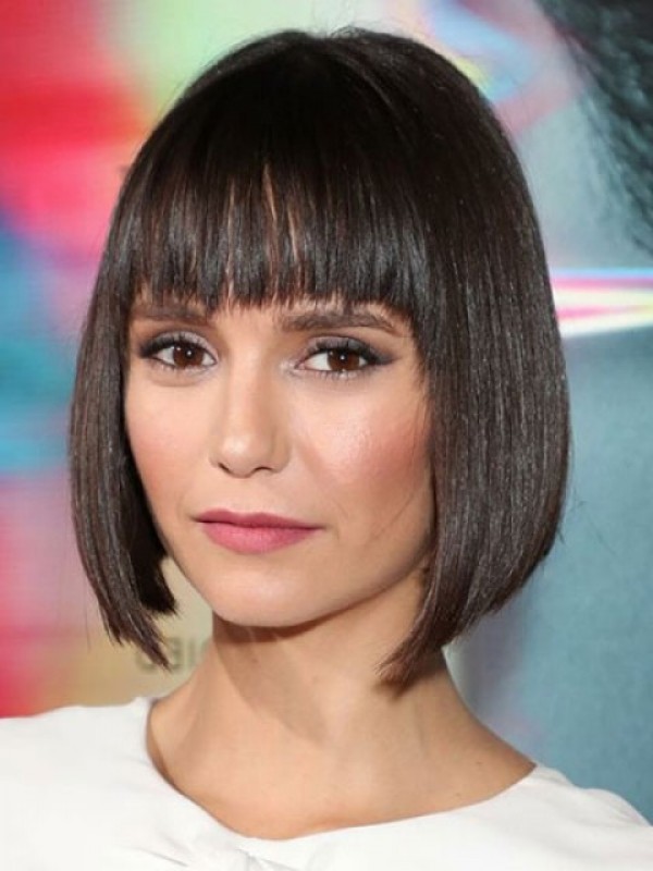 Nina Dobrev Straight Short Bob Style Full Lace Human Wigs With Bangs 12 Inches