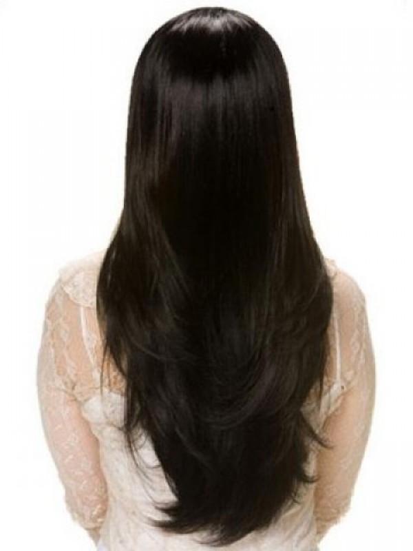 Black Long Straight Lace Front Remy Human Hair Wigs 28 Inches