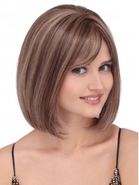 Bob Style Capless Short Straight Remy Human Hair Wigs With Bangs 10 Inches