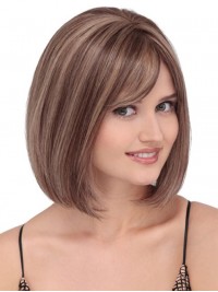 Bob Style Capless Short Straight Remy Human Hair Wigs With Bangs 10 Inches
