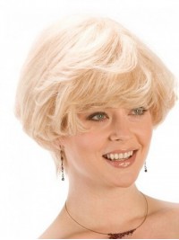 Blonde Short Straight Lace Front Remy Human Hair Wigs With Bangs 4 Inches