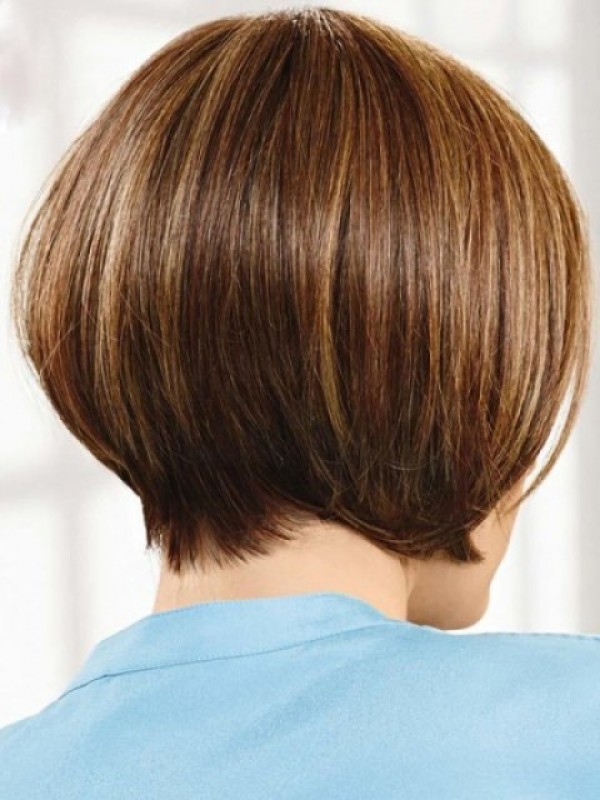 Flaxen Short Straight Capless Human Hair Wigs With Bangs 10 Inches