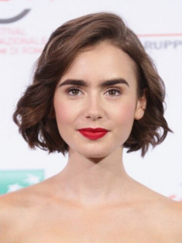 Lily Collins Short Wavy Bob Lace Front Wigs