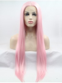 Straight Pink Long Lace Front Synthetic Wigs