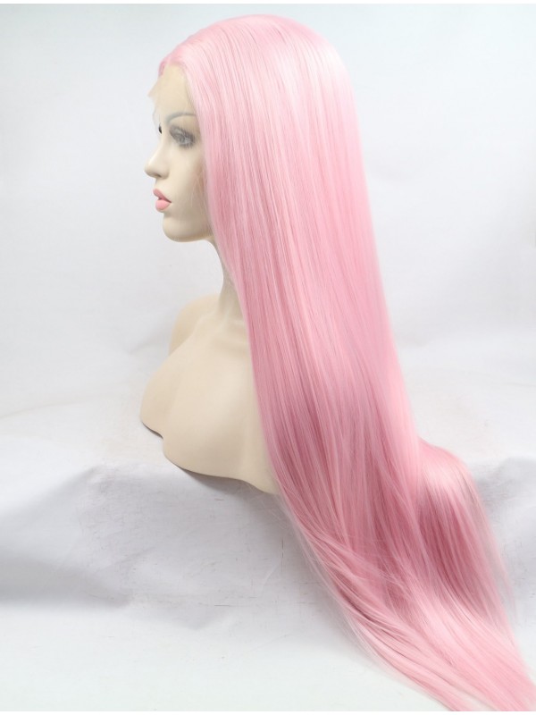 Straight Pink Long Lace Front Synthetic Wigs