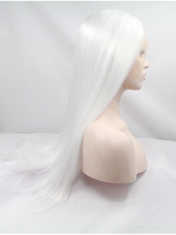 Long Straight White Lace Front Synthetic Wigs