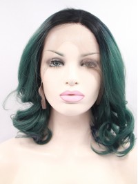 Shoulder Length Ombre Lace Front Curly Synthetic Wigs